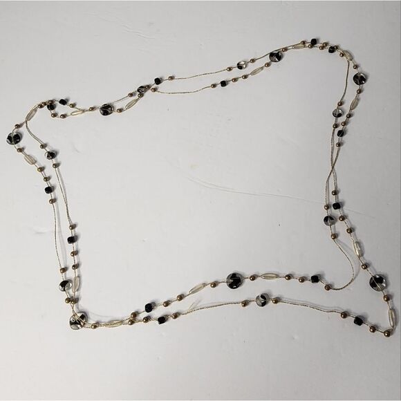 Jewelry - Vintage Gold and Black Fixed Bead Necklace - 37"